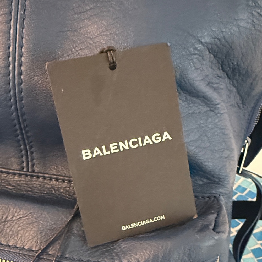 New Balenciaga Blue Lambskin Leather City Backpack - Picture 11 of 15